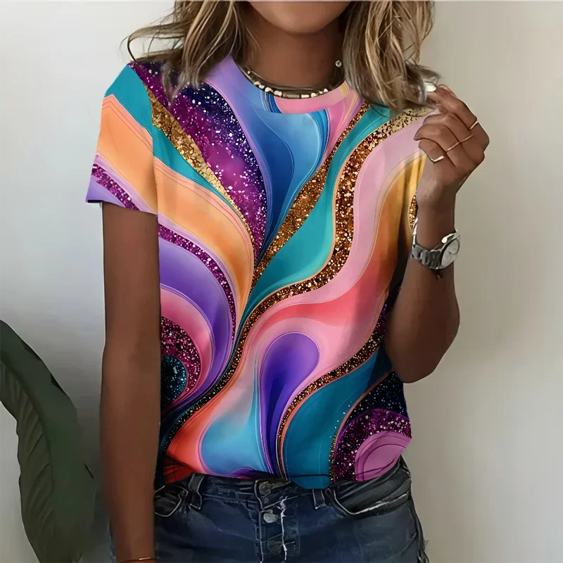 

Abstract Vortex Flash Art Women's T-shirt Casual Fashion Loose Comfortable Colorful Short Sleeve