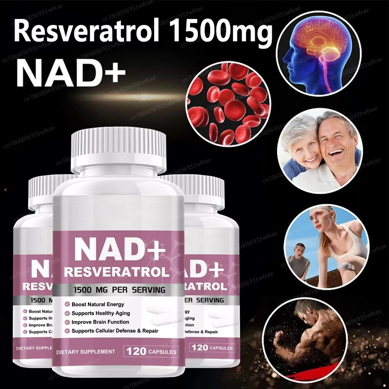 1-5Bottles NAD Resveratrol Supplement 1500 Mg 120 Capsules, Anti-Aging, Antioxidant Natural Cell Regeneration Capsules