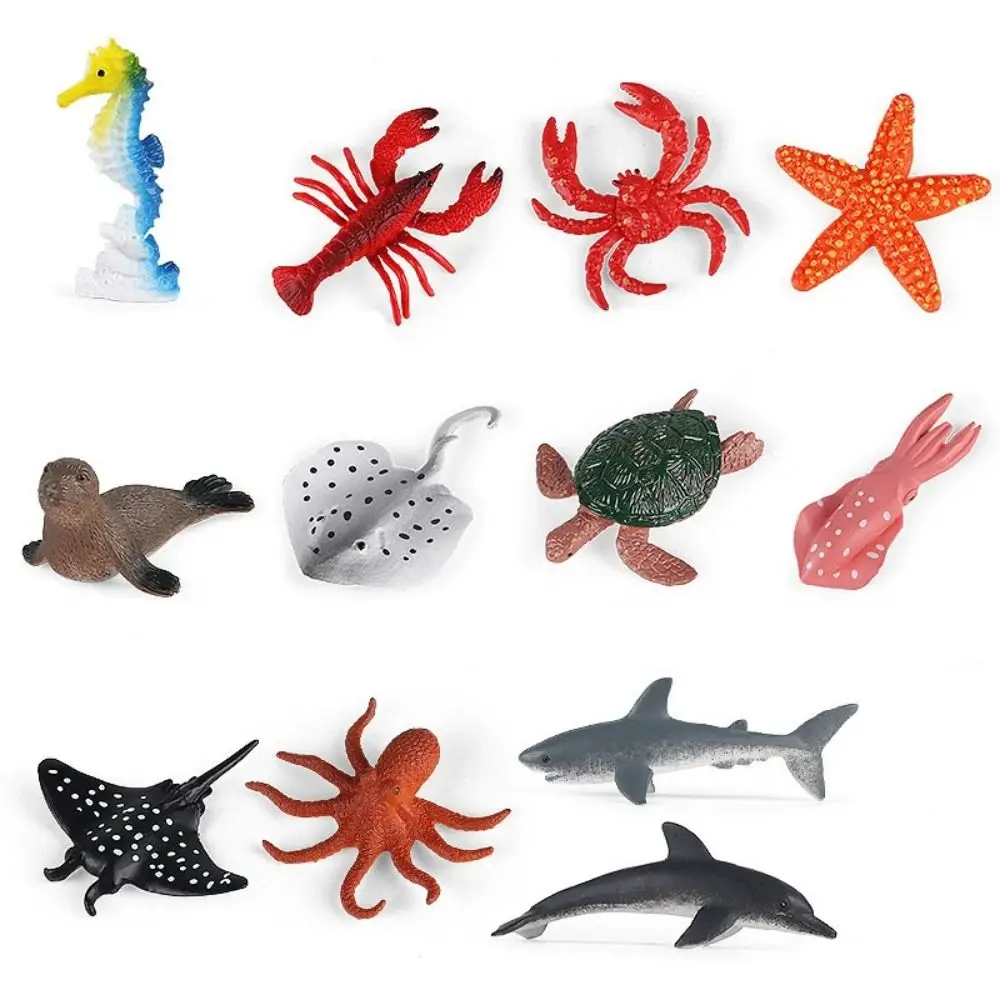 12 قطعة مجموعة الحياة البحرية الصغيرة للمحيط البحري نماذج الحيوانات القرش السلاحف كراب دولفين عمل أرقام ألعاب تعليمية للأطفال
