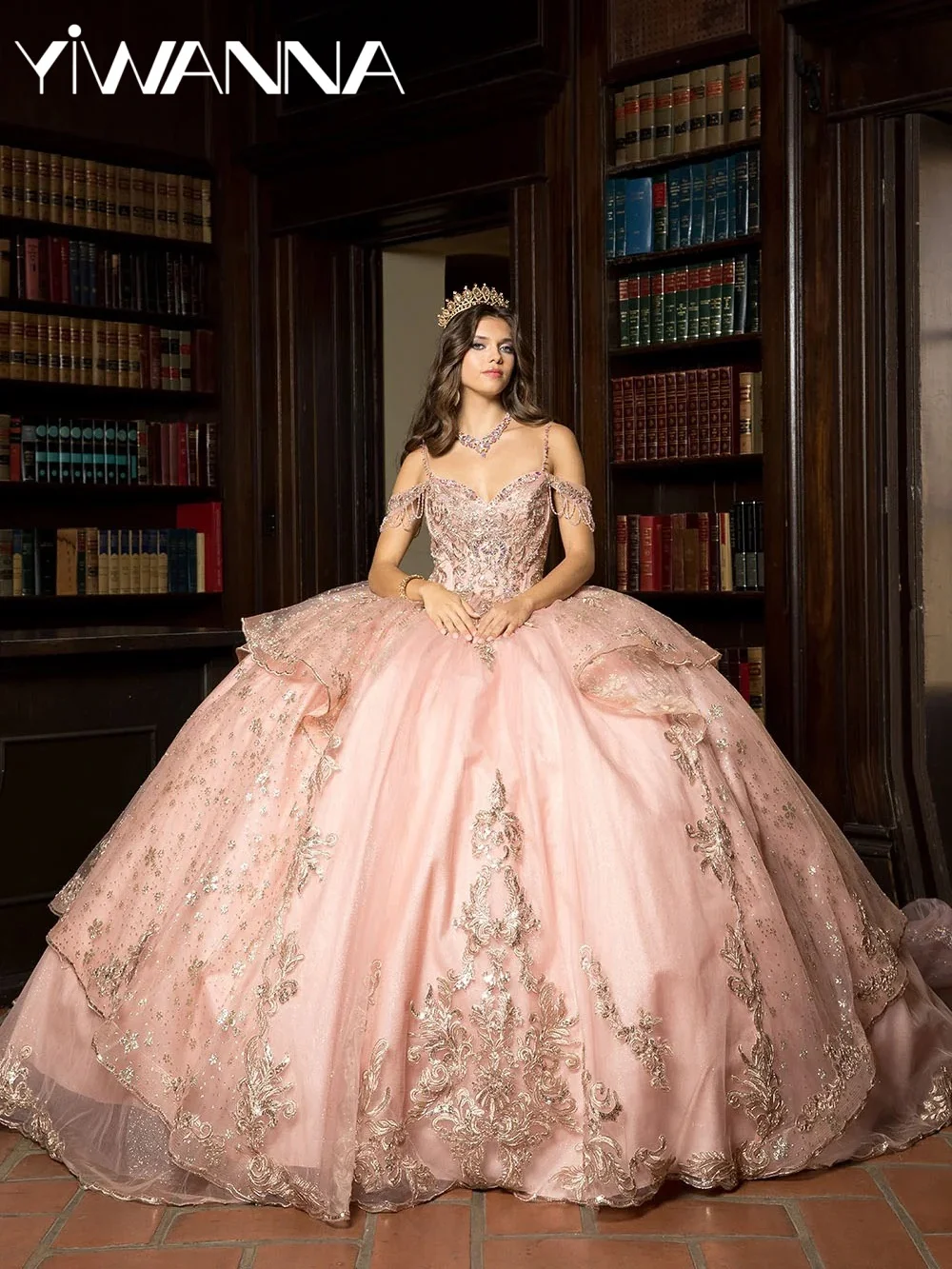 

Pink Quinceanera Dress Off Shoulder Ball Gown Heavy Gold Embroidery Tulle Sweet 16 Prom Birthday Party Princess Customzied 2026