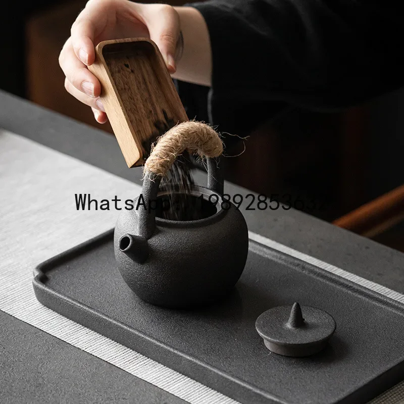 V5.12 tea set suit teapot black pottery dry brewing tray teapot suit