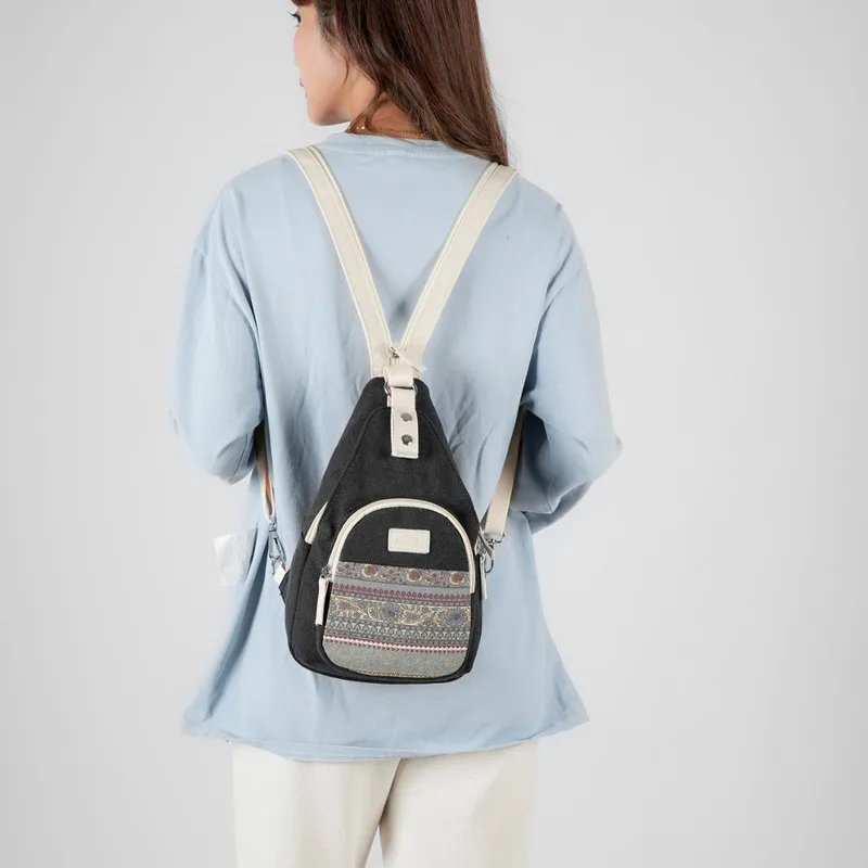 Multi Functional Women's Canvas Bag Ethnic Leisure and Versatile Fashionable Mini One Shoulder Portable Small Chest Bag Retro