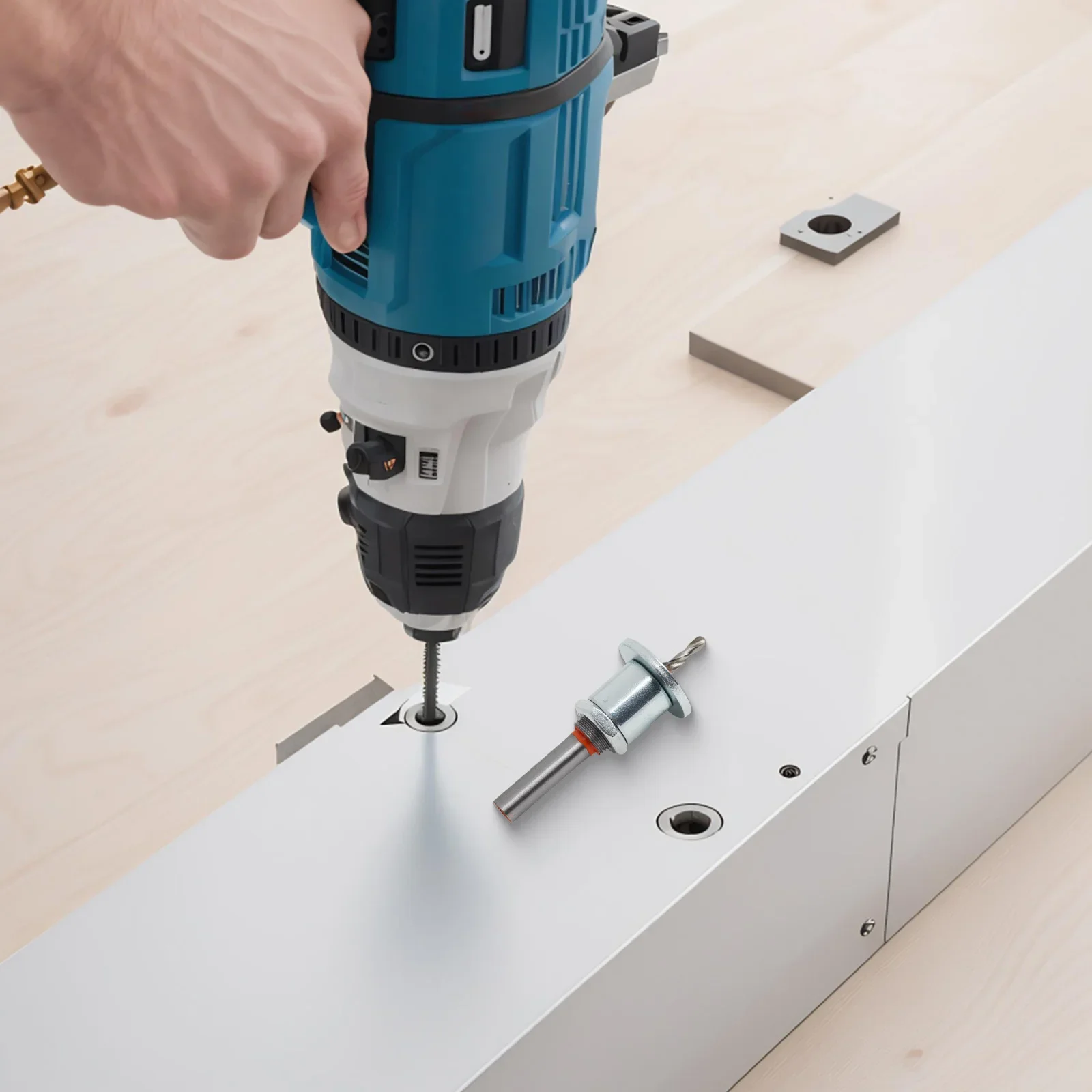 Router per la lavorazione del legno in acciaio legato con punta da trapano svasatore regolabile con gambo da 8 mm con limitatore di profondità per la fresatura e la perforazione dei fori della vite