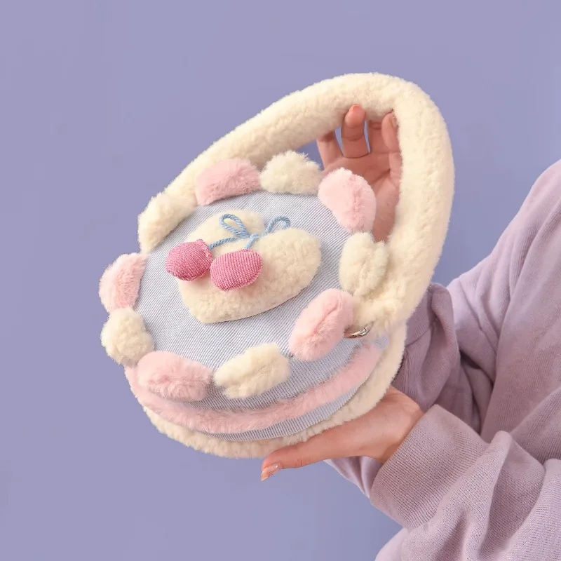 

Round Plush Bag Cherry Love Heart Cake Sac Femme Sweet Cute Bolsos De Mujer 2025 Original Bolso Crossbady Bags for Woman