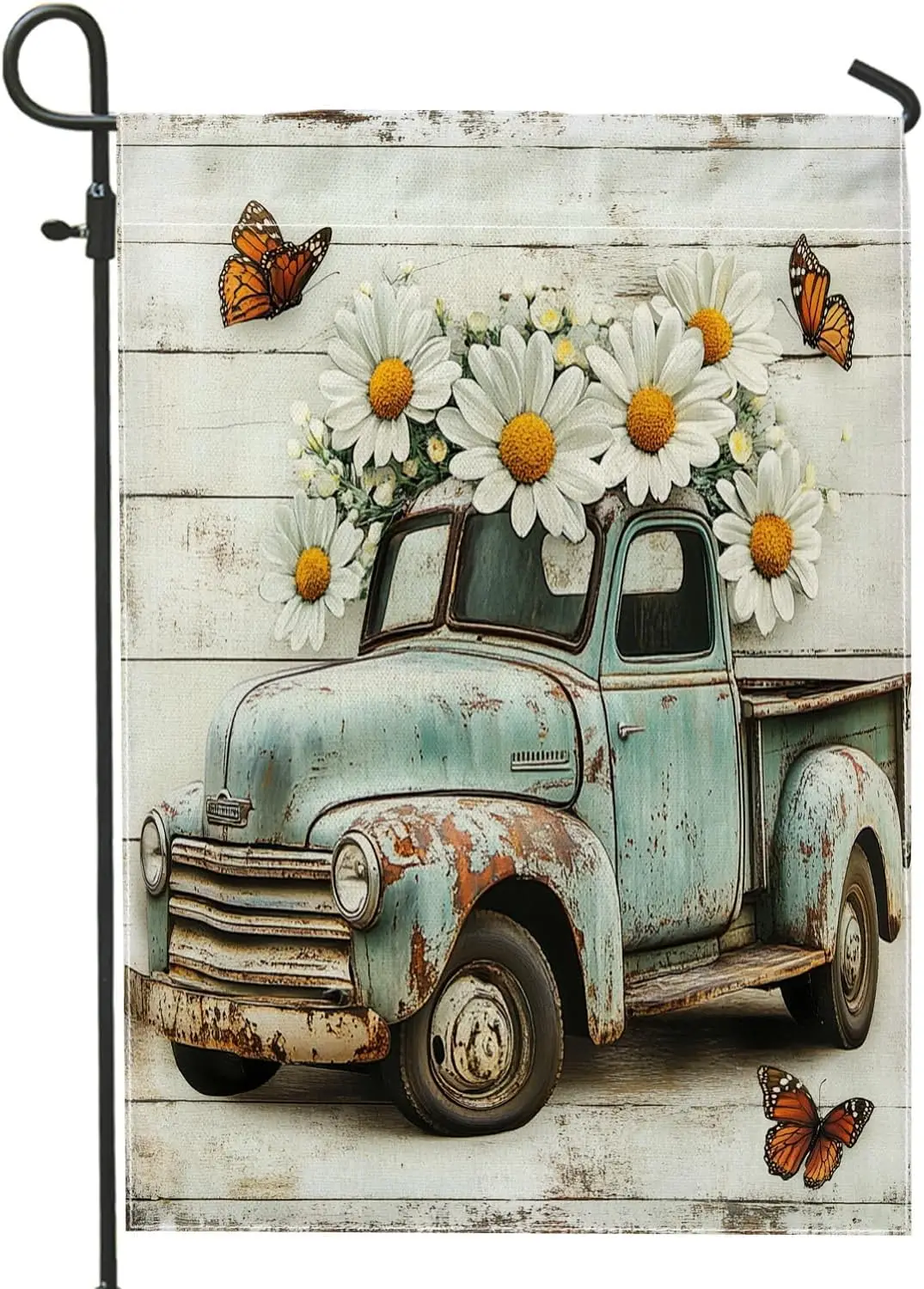 Spring Daisy Garden Flags 12”x18” Double Sided for Outside, Rustic Wood Flowers Truck Front Yard Backyard Vertical House Fla ZZM