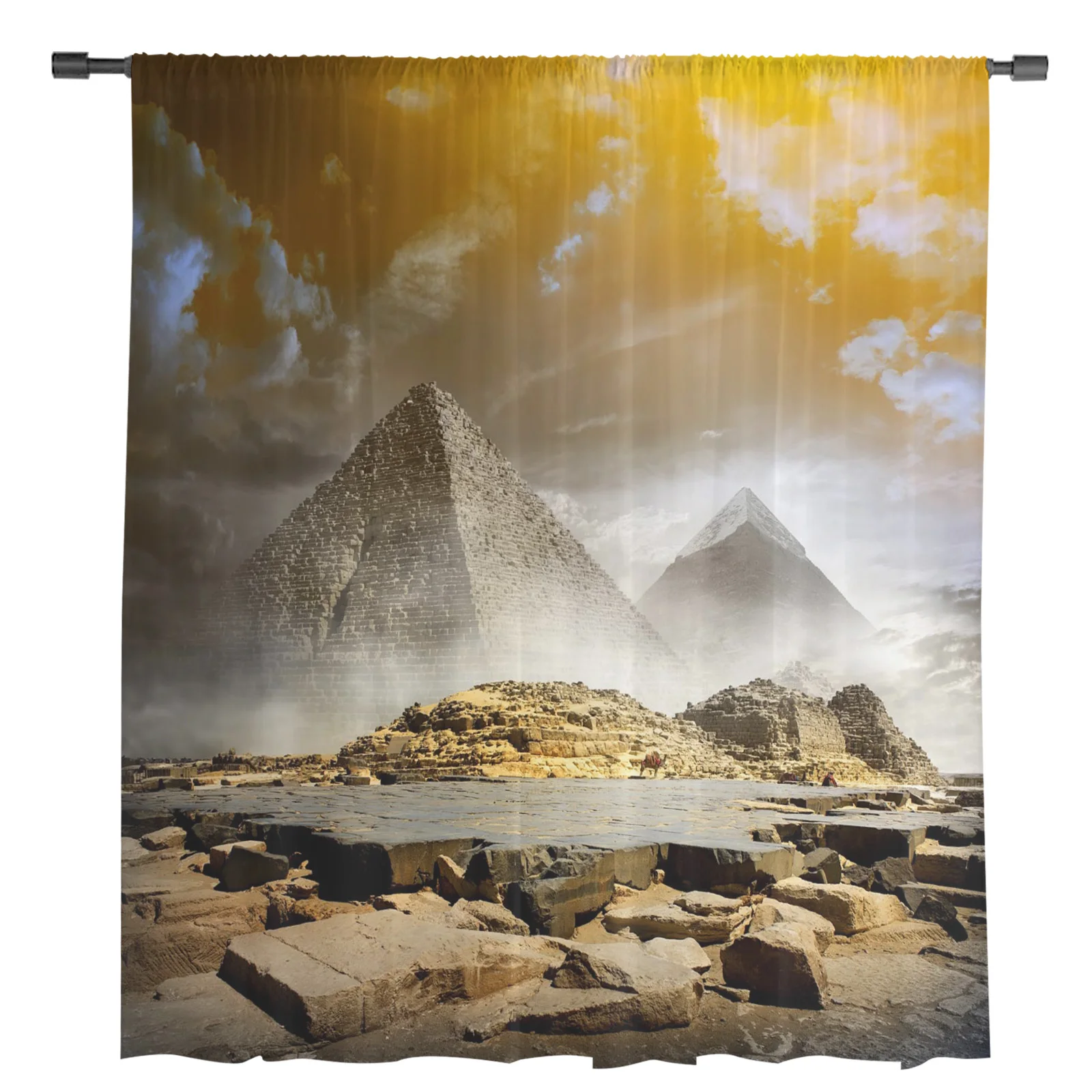 Egypt Pyramid Smog Sheer Curtains for Living Room Decoration Window Curtains for Kitchen Tulle Voile Organza Curtains