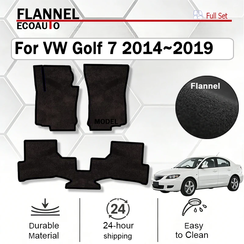 

Автомобильные коврики ECOAUTO из фланели для VW Volkswagen Golf 7 E-Golf GTE GTD GTI R Mk7 5-дверный хэтчбек 2014~2019, противоскользящие, черные.