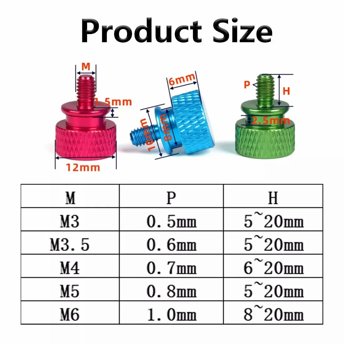 M6x8/10/12/14/16/20mm Coloure Aluminium Anodised Knurled Thumb Screws Hand Grip Knob Bolts for PC Computer Case Deskt