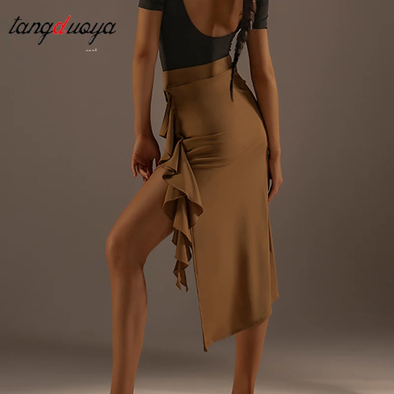 Top da ballo latino nero Costumi da ballo per donne sexy femminili Abiti da ballo standard Abiti da pratica Abiti da competizione jazz Set di gonne