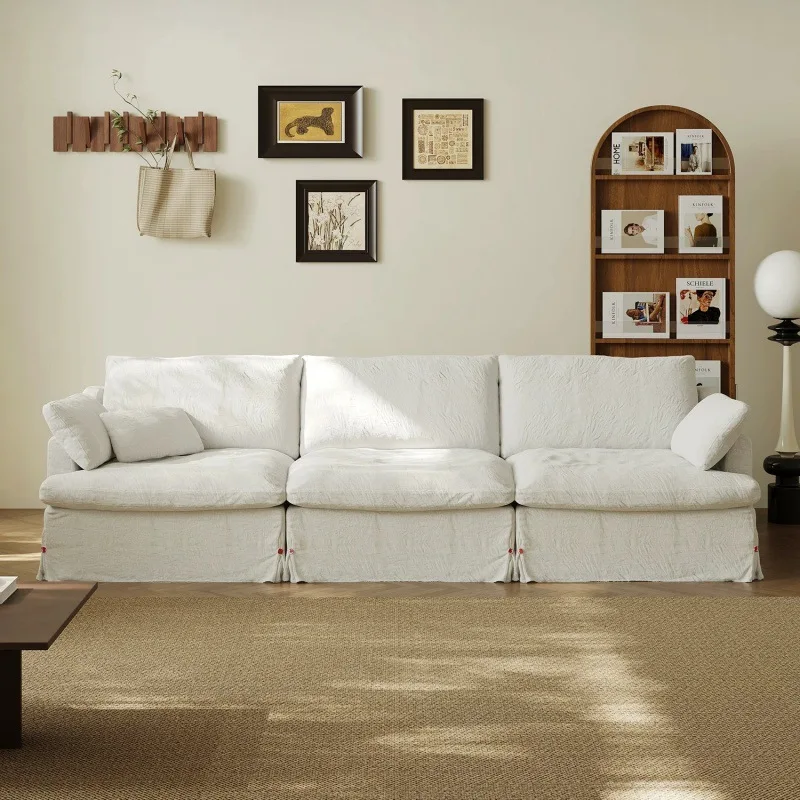 

Fully dismantled and washed sofa fabric linen super soft three-person folk home living room cream