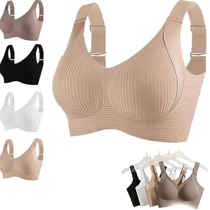 2025 Women's Seamless Underwear Thin Style Big Breasts Small Breasts Wire-Free Plus Size Removable Bra & Anti-Sagging