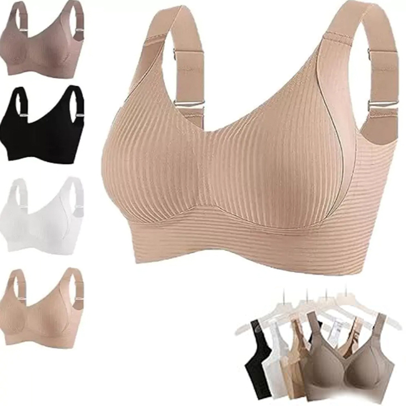  2025 Women's Seamless Underwear Thin Style Big Breasts Small Breasts Wire-Free Plus Size Removable Bra & Anti-Sagging 