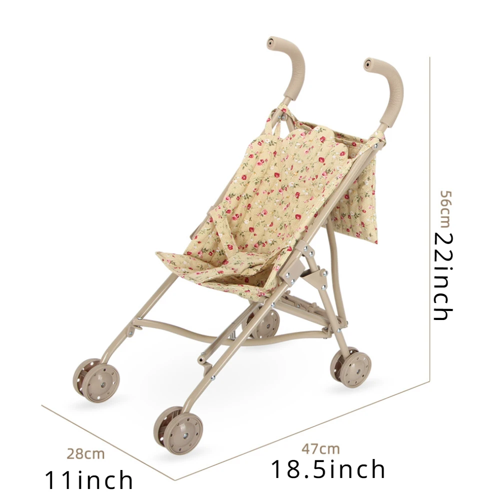 Floral Doll Stroller for Dolls Folding Doll Pram Carriage with Bag Doll Accessories Play Toy House Boys Girls Birthday Gift