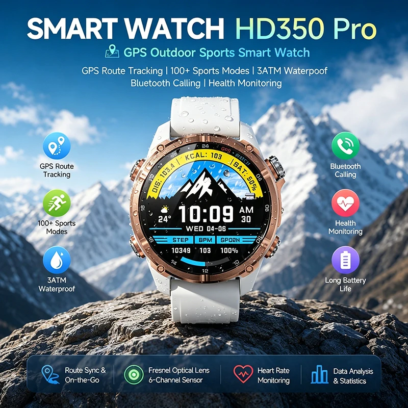 

GPS Outdoor Sports Watch Altitude Barometer Compass 3ATM Waterproof Heart Rate Health Monitoring HD Bluetooth Call Smart Watch