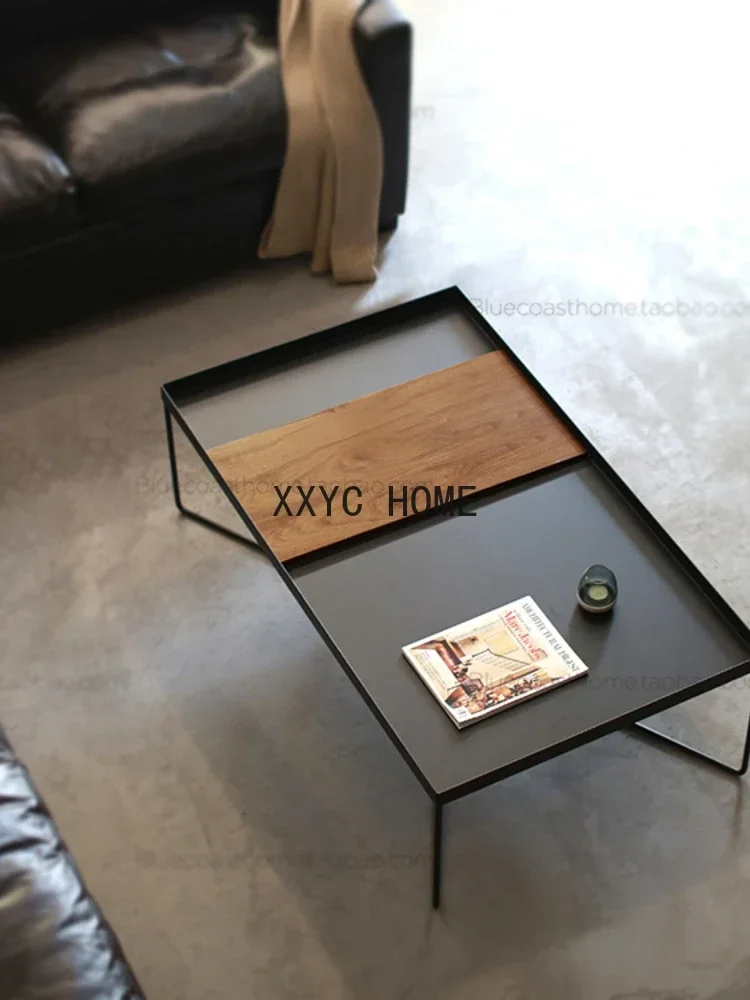 Nord America Tavolino da tè in legno di noce nera Tavolino quadrato Tavolino da caffè in metallo Art Minimalist