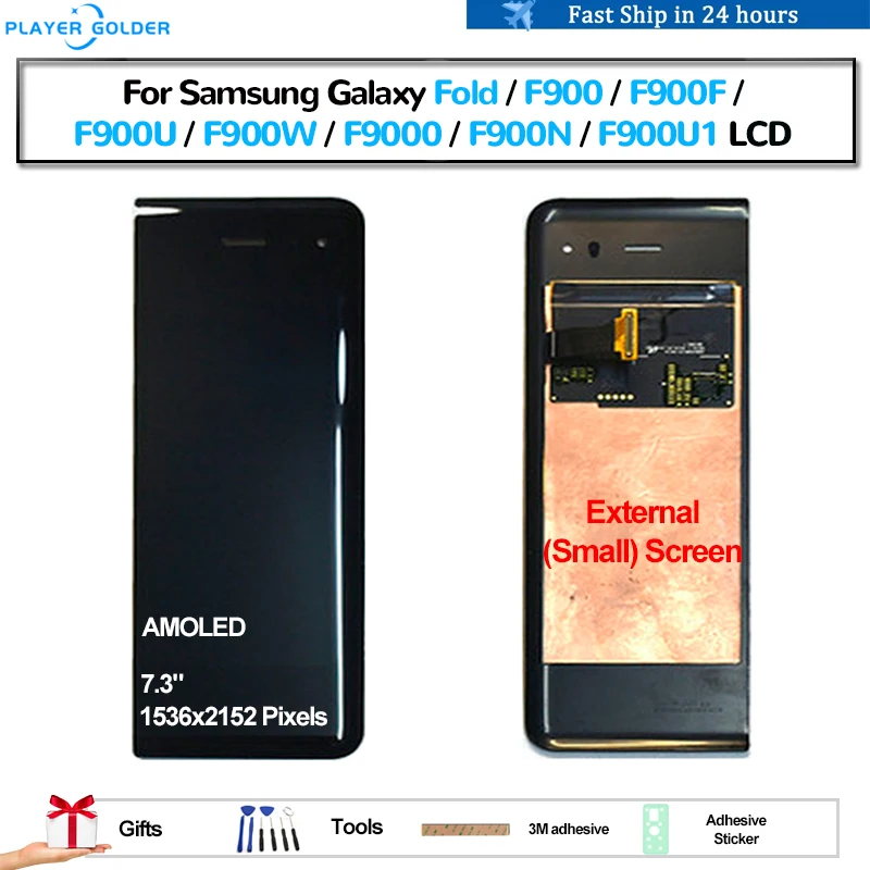 AMOLED para Samsung Galaxy Fold F900 F9000 F900F F900U F900W F900N Pantalla lcd Pantalla de panel táctil digitalizador montaje
