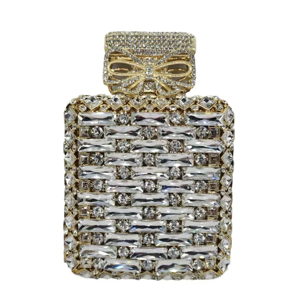 Famous Perfume Bottle Luxury Stone Bags Crystal Women Evening Clutch Wedding Party Bags Stylish Rhinestone  Handbags Bling Bag