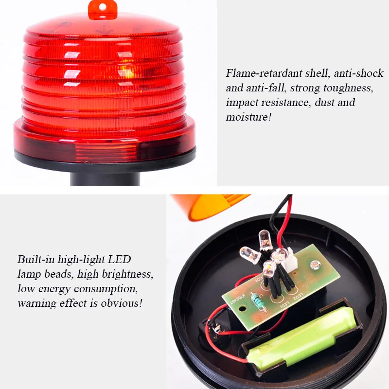 LED Traffic Cone Lights Waterproof Long Endurance Magnetic Solar Warning Light Strobe Light Signal Light