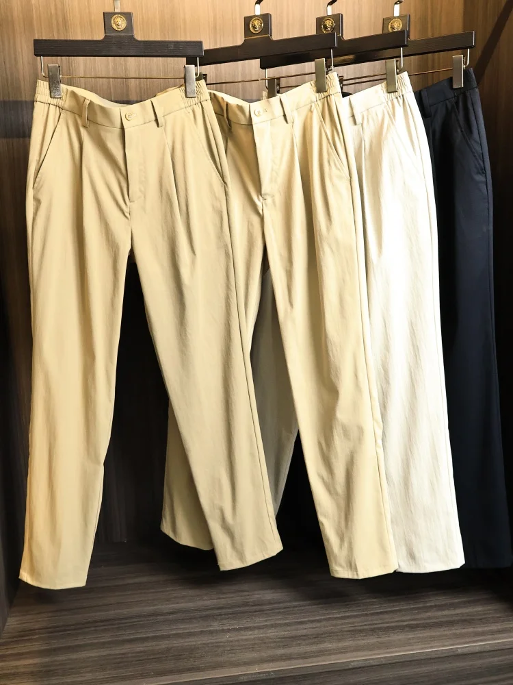 Comfortable Straight Leg Casual Pants Men's Spring Summer Thin Polyester Business Commute Skin-friendly Breathable Pants