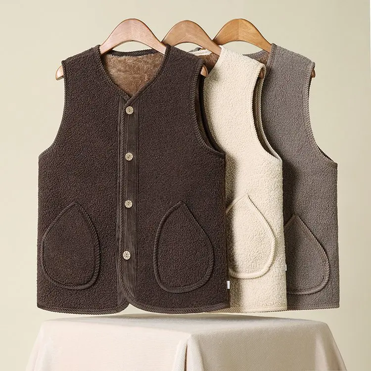 2025 New Autumn Winter Thickened Fleece Warmth Women's Vest In-Style Particle Fleece Lined Jacket Commute Style Single Button
