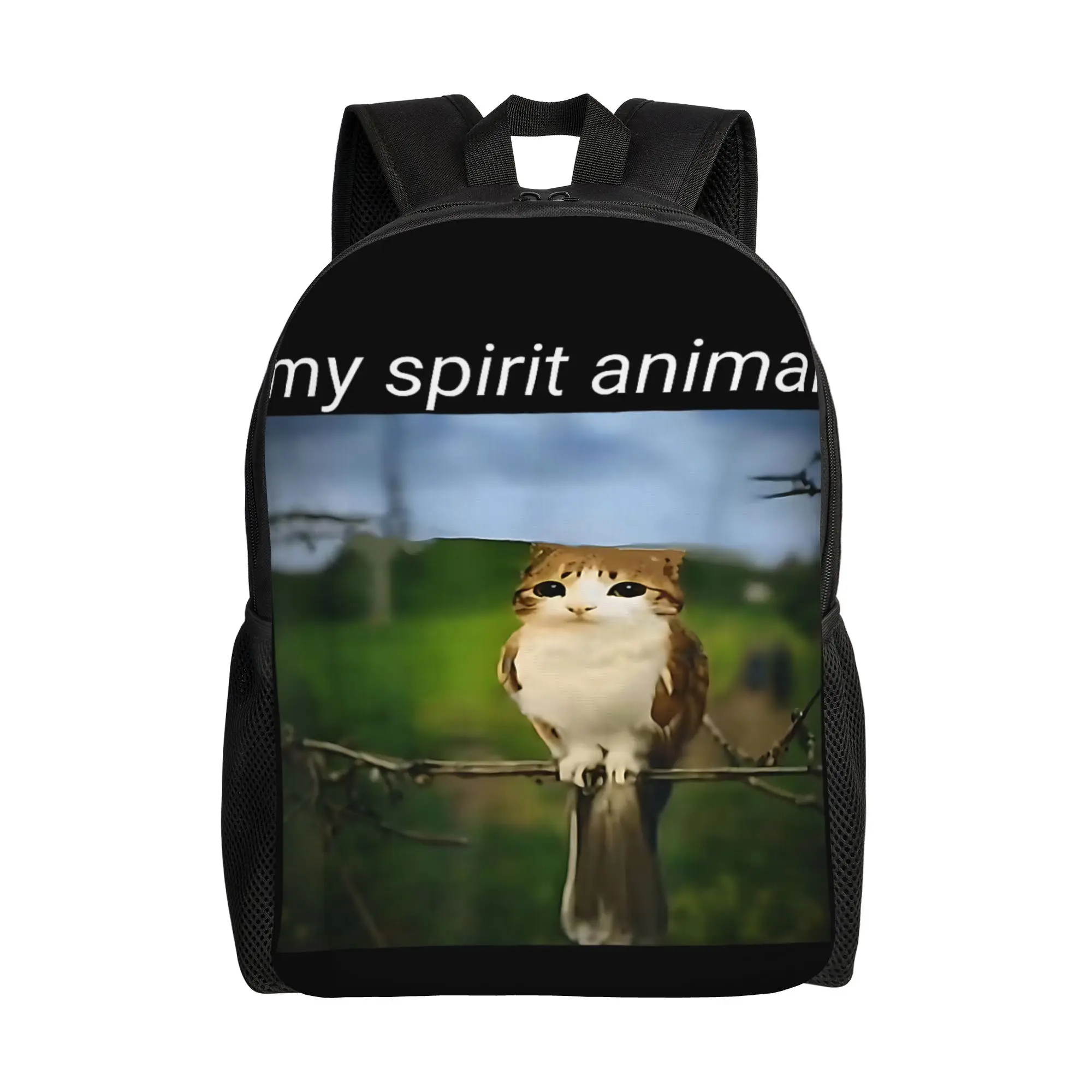 

My Spirit Animal Funny meowl Meme - cat owl Meme brainrot Backpack Cool Backpacks Men Camping Print High School Bags Rucksack