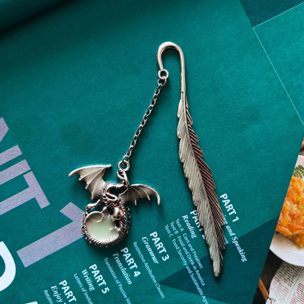 Gifts Metal Luminous Feather Bookmarks Creative Multifunctional Dragon Book Marks Cute 3D Stationery