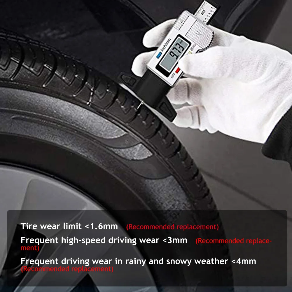 Digital Car Tyre Tire Tread Depth Gauge Meter Measurer Tool Caliper Thickness Gauges Tread Brake Pad Shoe Tire Monitoring System