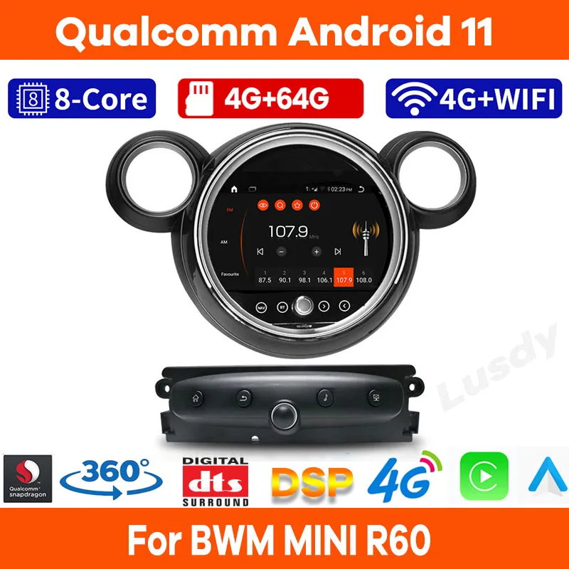 

9" Android 13 Qualcomm 8G+128G Car Multimedia Player GPS Navigation for For BMW Mini R60 2011-2016 Auto Radio CarPlay Stereo 4G