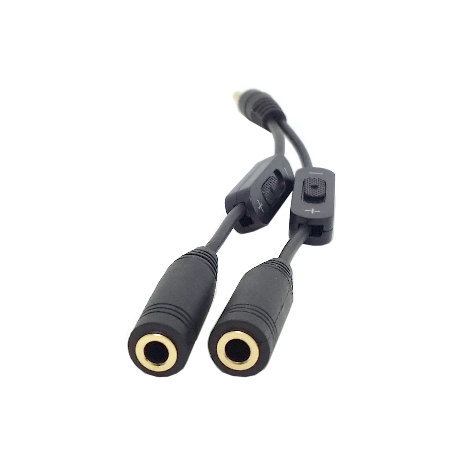 1 in 2 out 3.5mm Stereo Male to Double mono 3.5 mm Female Audio Headphone Y Splitter Cable with Volume Switch Black