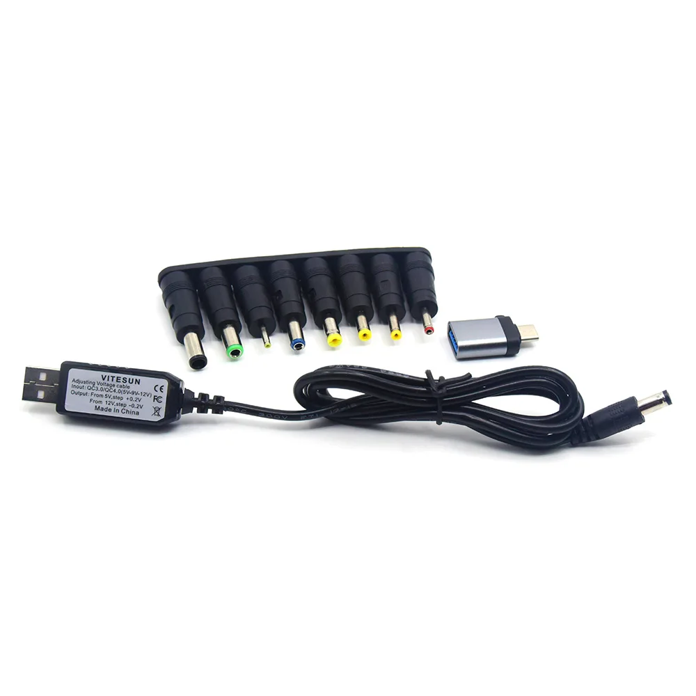 DC 5V-12V Adjustable Voltage Step 0.2V QC 3.0 USB Power Cable For 12V WiFi Router,Light Cat, switches and other other 12V Device