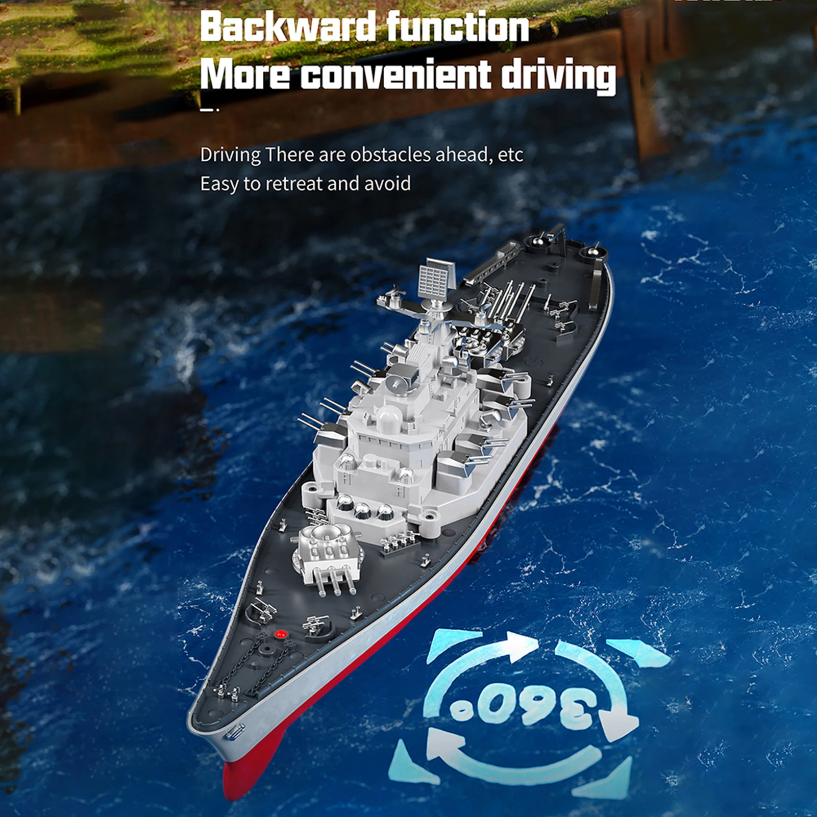 Barco de acorazado con Control remoto, barco de Control remoto, 2,4 GHz, resistente al agua, tamaño grande, alarma de batería baja/puente de energía de agua