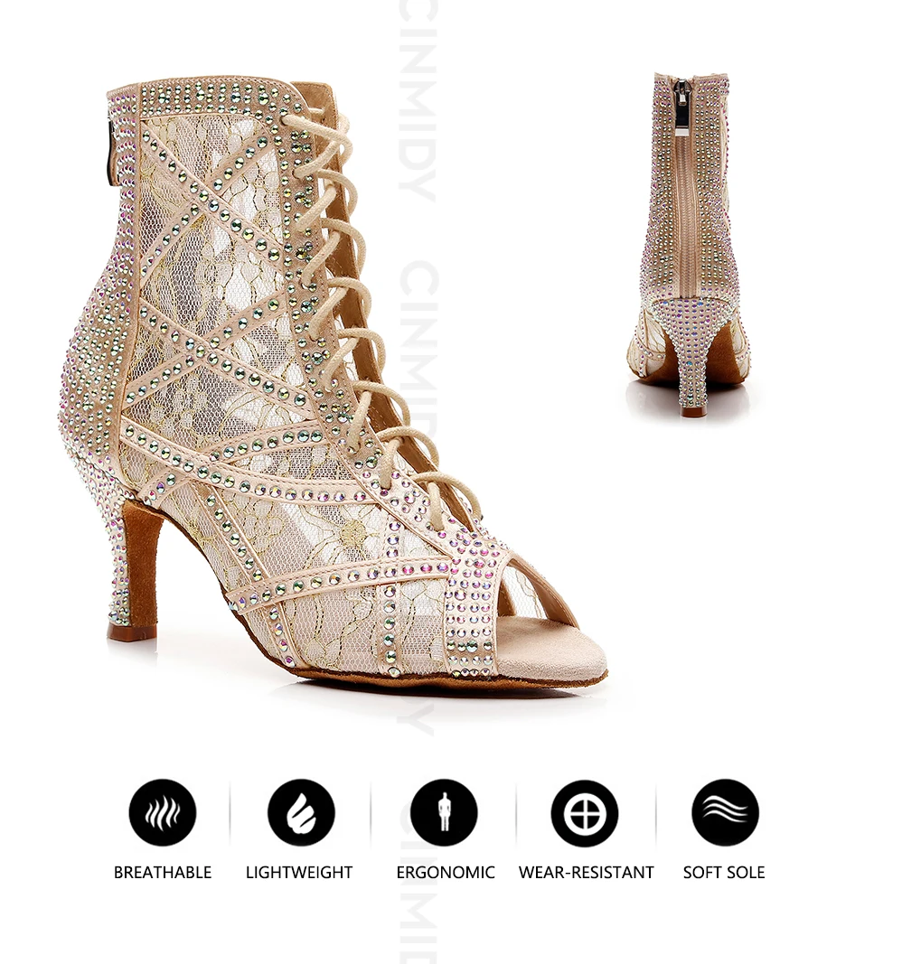 CINMIDY Neue Modische Damen High-Top Tanzstiefel Weiche Sohle Komfort Ballroom Tango Salsa Latin Tanzschuhe Indoor Party Stiefel – Detail 4
