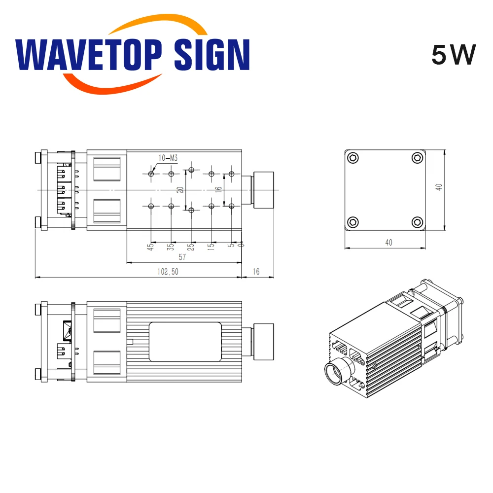 WaveTopSign Blue Laser Module 1.6W 5W 10W 20W 450nm Blu-ray DIY Laser Engraving Cutting