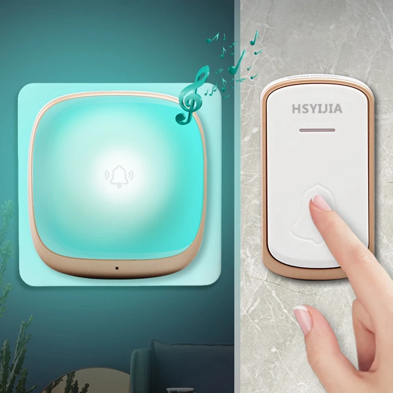 HSYIJIA-Sonnette de porte intelligente sans fil avec lumière LED, bouton de contact étanche, prise US, sécurité à domicile, bienvenue, 36 chansons, tendance