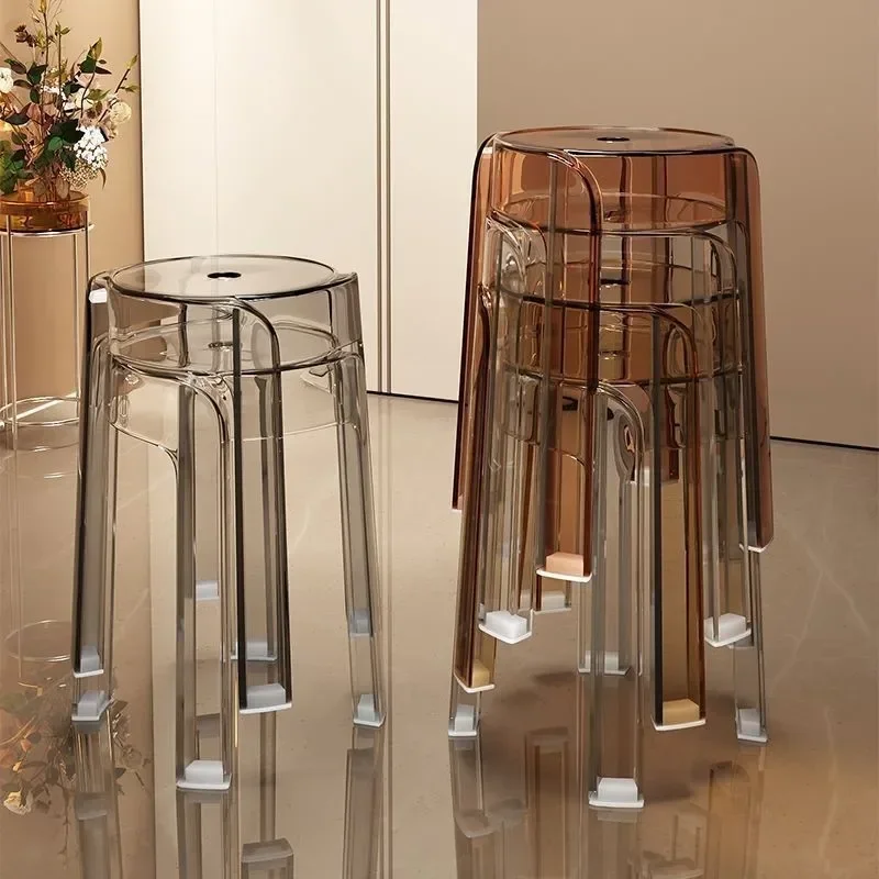 Wuli House Acrylic Plastic Stool Thickened Home Chair Can Be Stacked Round Stool Modern Simple High Bench Pinwheel Plastic Stool