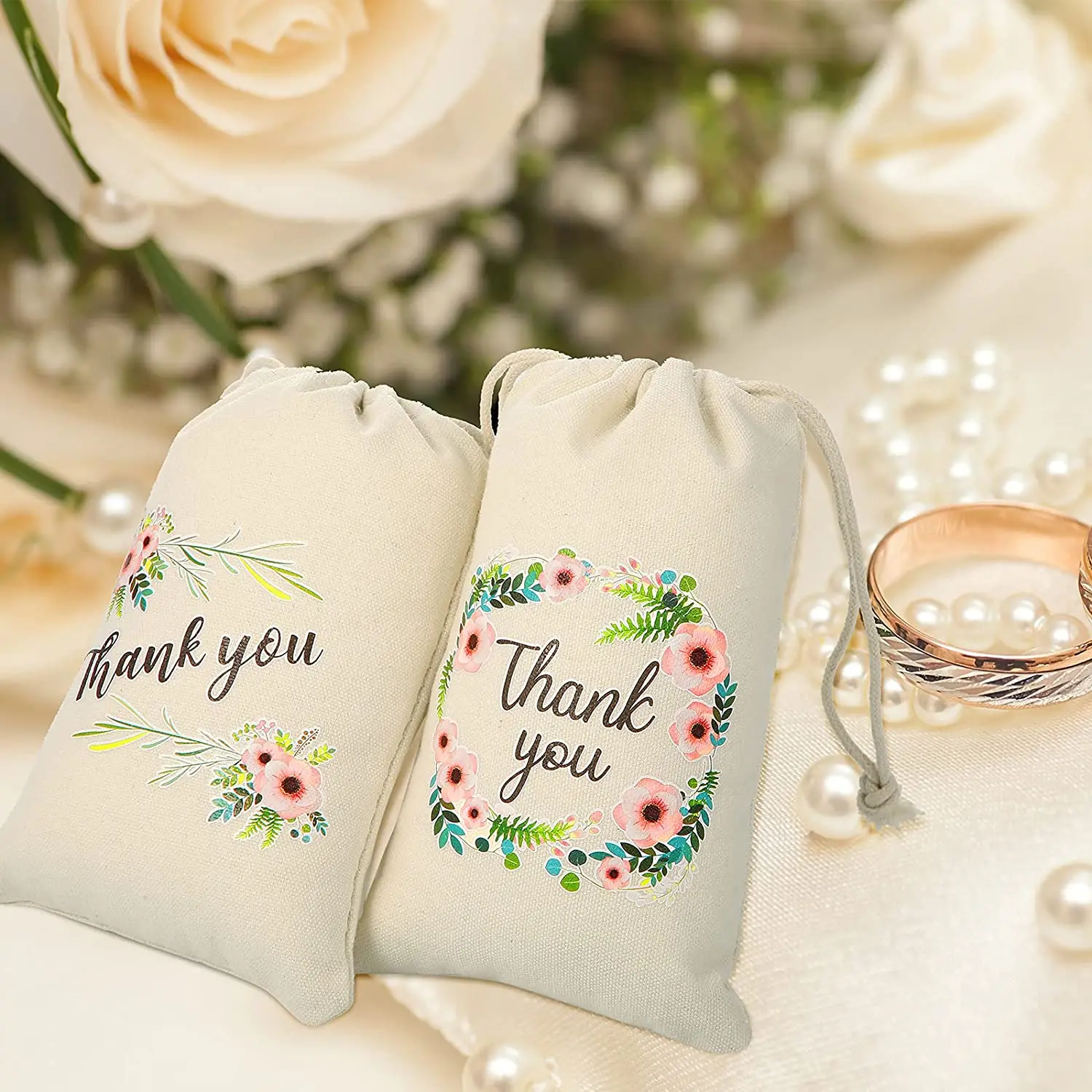 20 Pcs Thank You Burlap Bags with Drawstring 6 x 4 Inches Party Favor Gift Bags Burlap Gift Treat Goodies Bags for Weddings, Bri