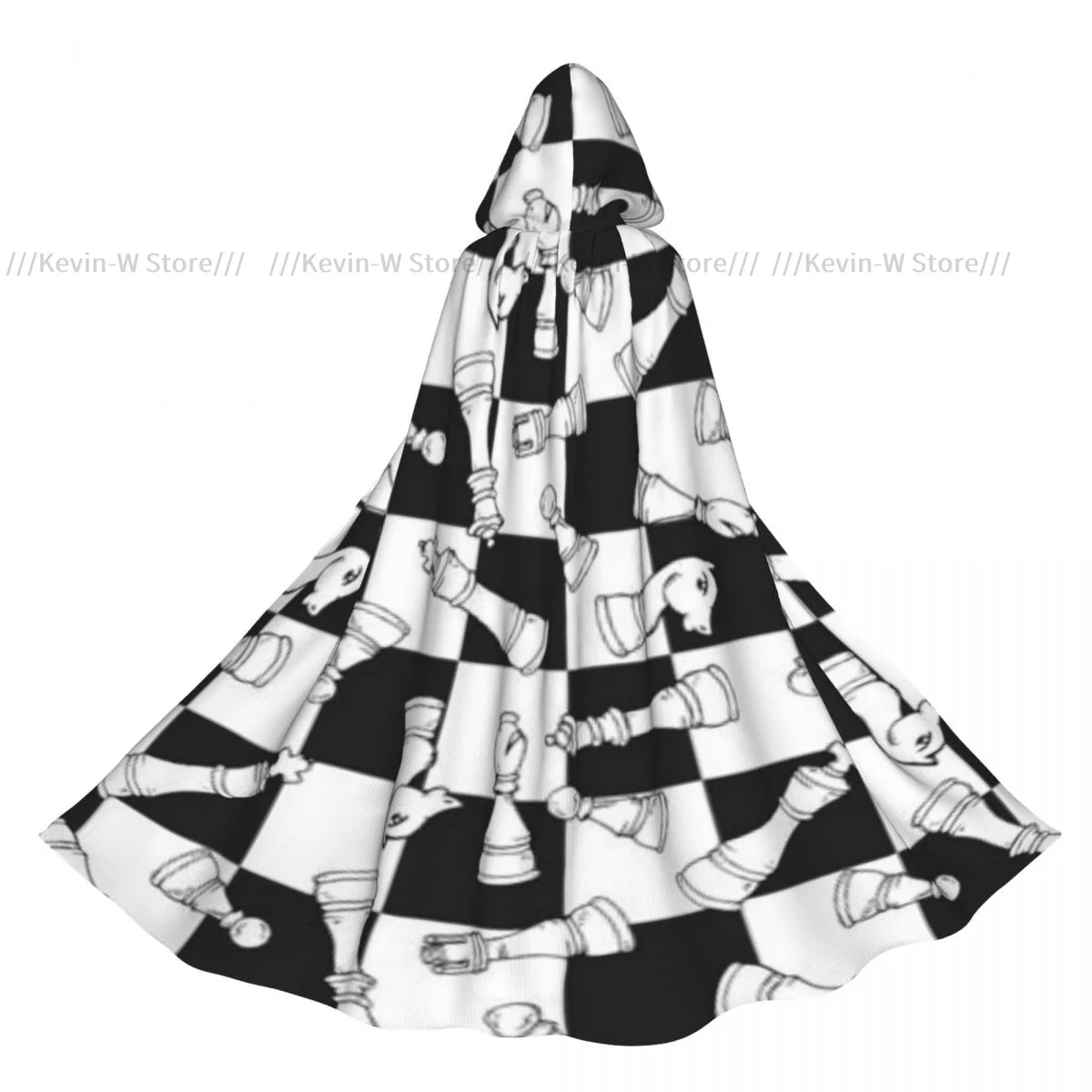 

Chess Pieces Pattern Hooded Cloak Polyester Unisex Witch Cape Costume Accessory