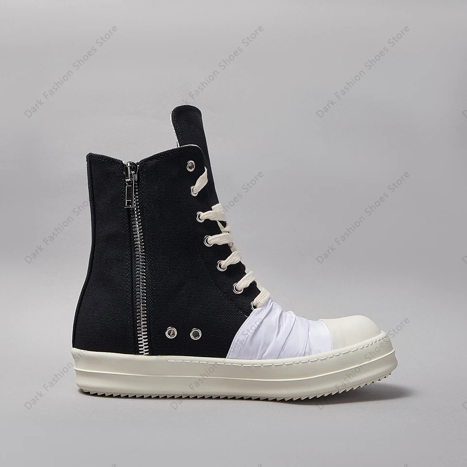 Brand Men Shoe Casual High Top Women Sneakers Black White Mask Pleated Ankle Boot Ro Zip Thick-sole Canvas Flat Lace Up Trainers