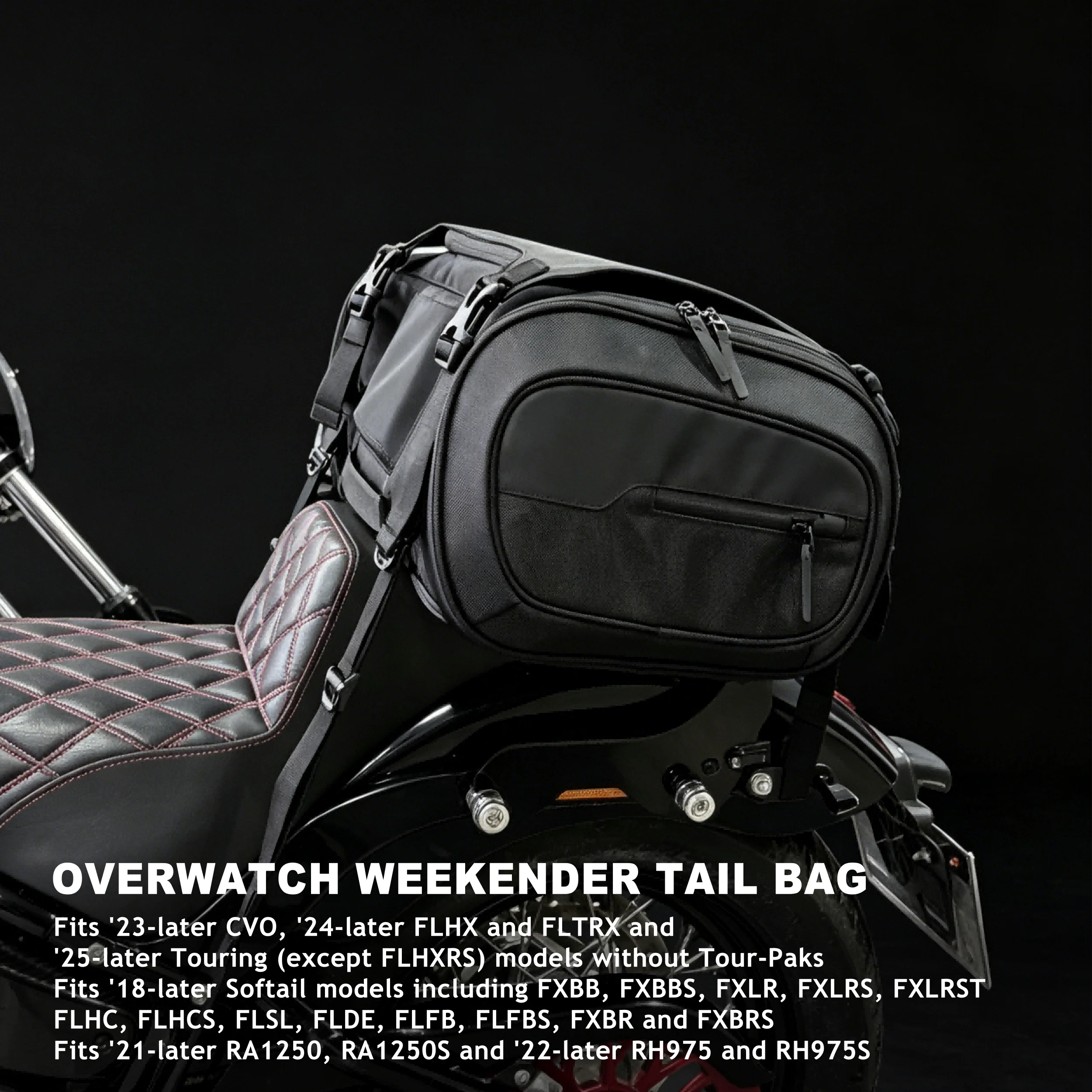 30L Waterproof Overwatch Tail Bag Motorcycle Rear Seat Saddle Bag for Harley '23-Up CVO '24-Up FLHX & FLTRX & '25-later Touring