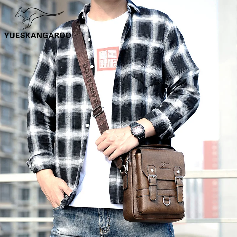 Men'S Shoulder Bag PU Leather Square Handbags Business Briefcase Tote Messenger Commute Cross Side Crossbody Portable Bag