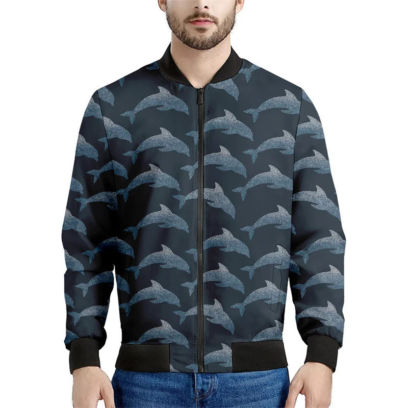 Cute Dolphins Graphic Zipper Jackets Men Cool 3d Printed Sea Animal Fish Sweatshirt Kids Casual Bomber Jacket Long Sleeve Coat