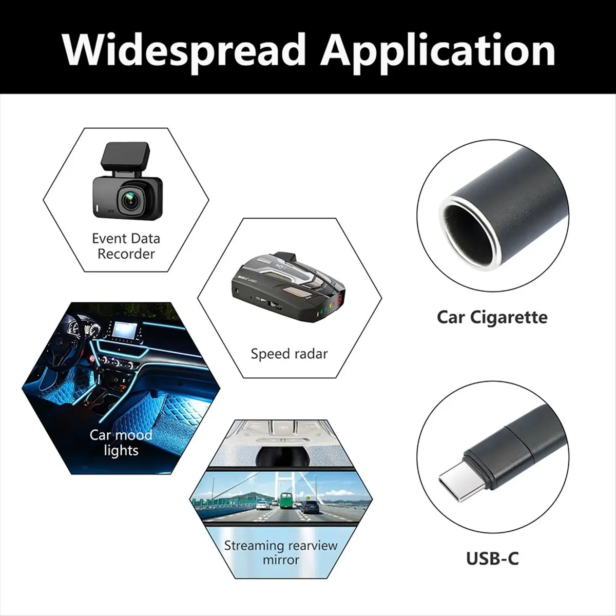 AA19 With Voltage Display Type C to Cigarette Lighter Adapter Cable Converter Female Step Up Vehicle Car Boost Power Cable