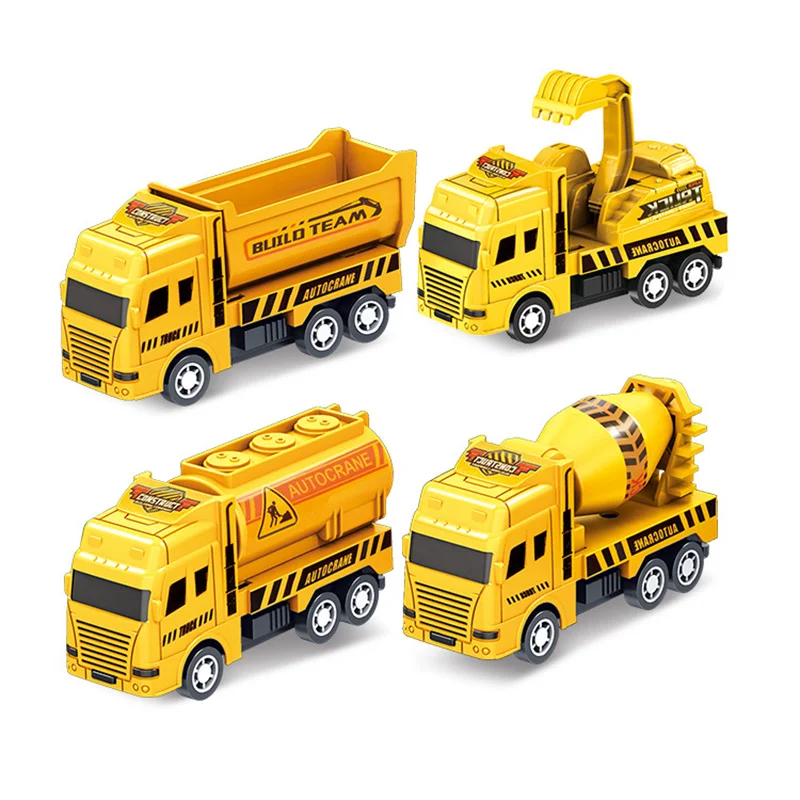 4Pcs Kids Toy Car Mini Pull Back Engineering Vehicle Inertia Excavation Mixer Truck Models Boys Toys for Children Funny Gifts