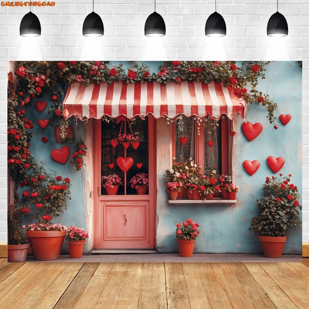 발렌타인 데이 로맨틱 캐빈 사진 배경, 장미 꽃 디저트 샵, 결혼식 생일 파티 장식, 사진 배경