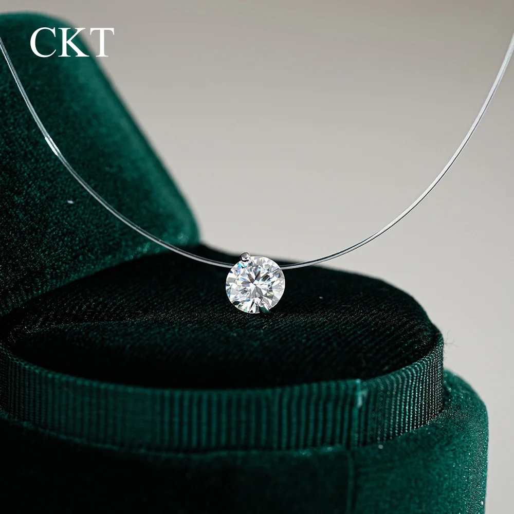 

Креативный прозрачный кулон-рыбка с бриллиантом CKT, женское невидимое ожерелье, 1 карат муассанит, платина Pt950, цепочка на ключицу