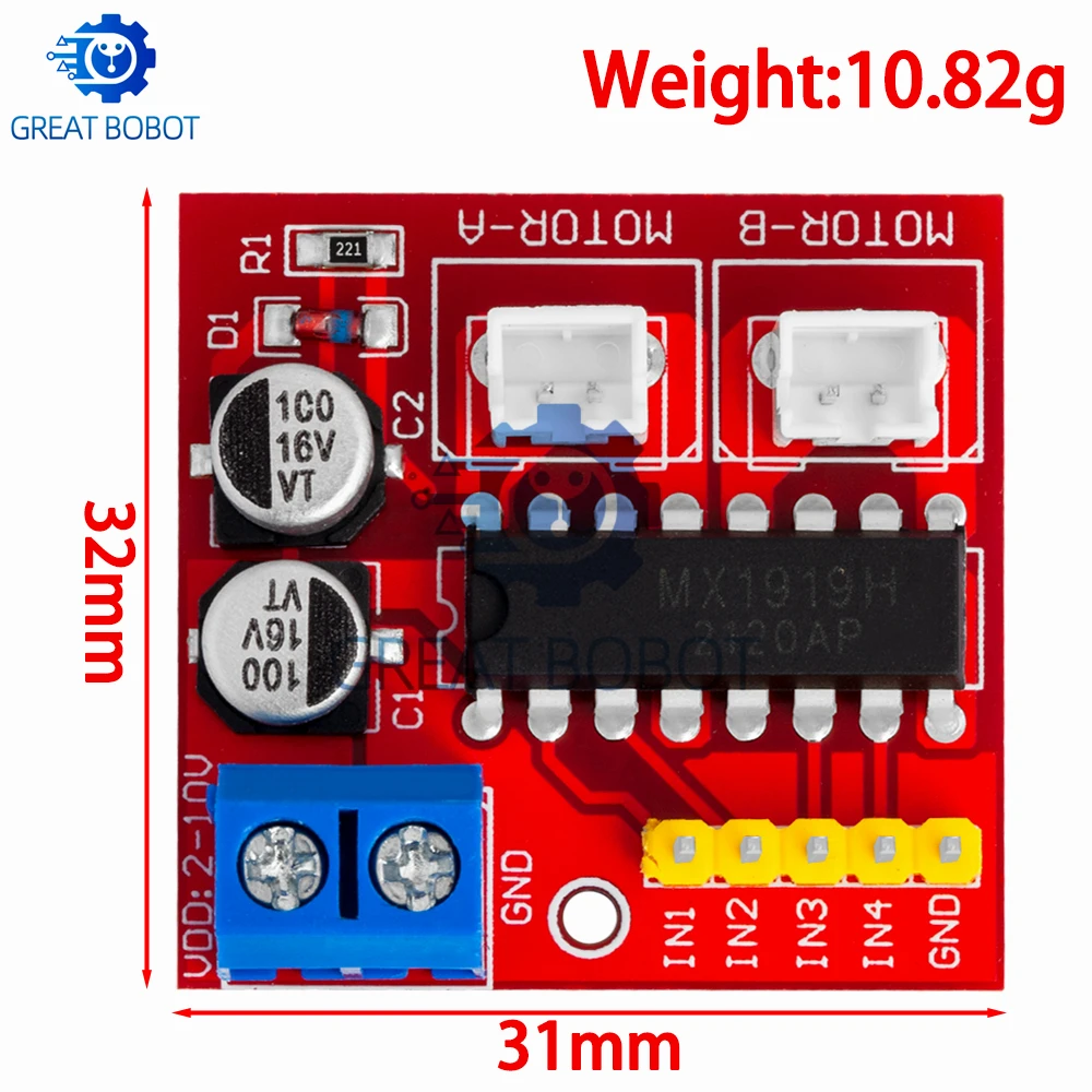 Picture 4: 2.5A Dual-bridge Brushed DC Motor Drive Controller Board Module-Low Power Consumption MX1919,Ideal for Arduino Smart Cars&Robots