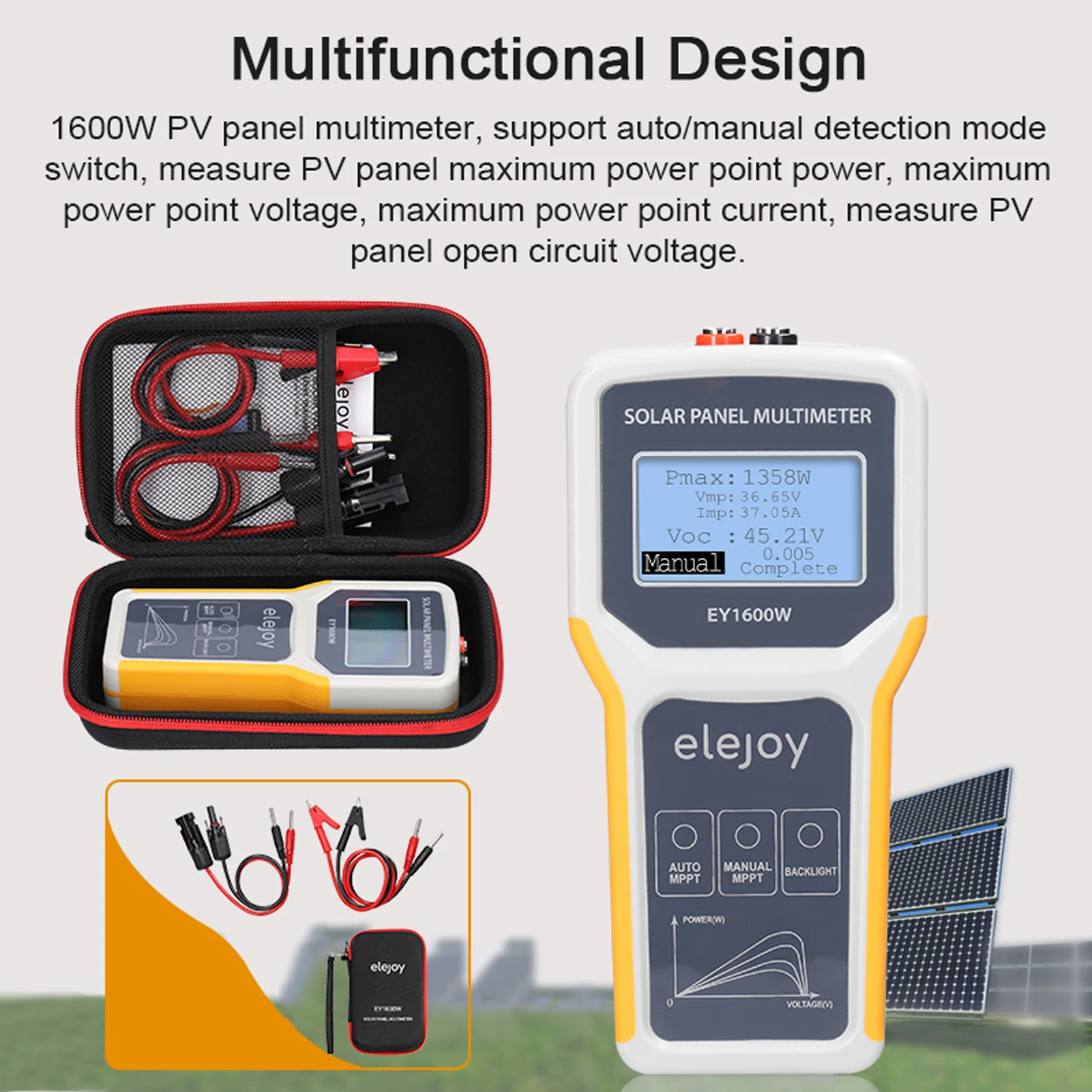 1600W Panel fotowoltaiczny multimetr Panel słoneczny MPPT Tester obwodu otwartego napięcie zasilania punkt napięcie prądu miernik testowy zasilania