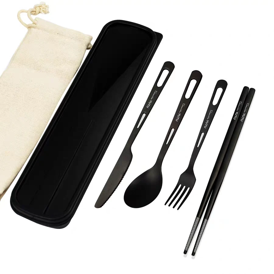 Pure Titanium Camping Tableware Set Travel Outdoor Ultra Portable Cutlery Set Household Frosted Knife Fork Spoon and Chopsticks