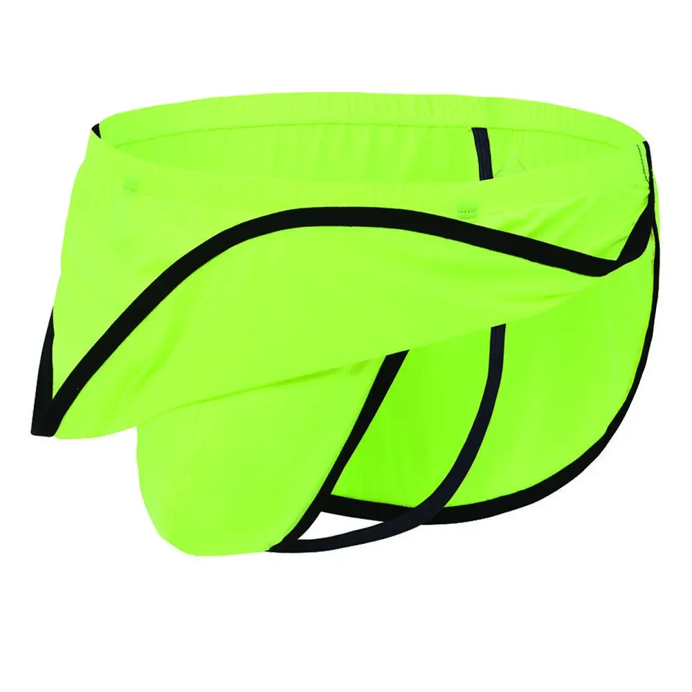 Jinshi Men's Boxers G-String Backed Pouch Thongs with Skirting Sexy Sleep Shorts Silky Pajama Underwear Split Side