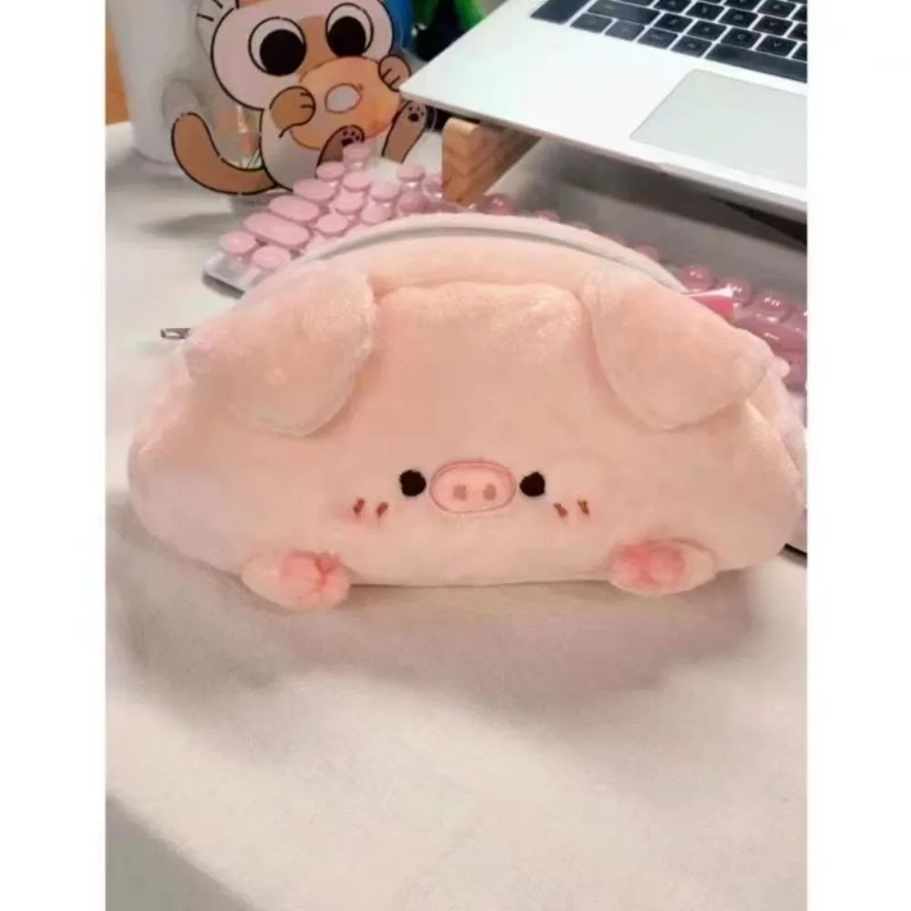 Soft Pink Pig Plush Pencil Bag Practical Plush Metal Zipper Stationery Case Large Capacity Cute Student Pencil Bag